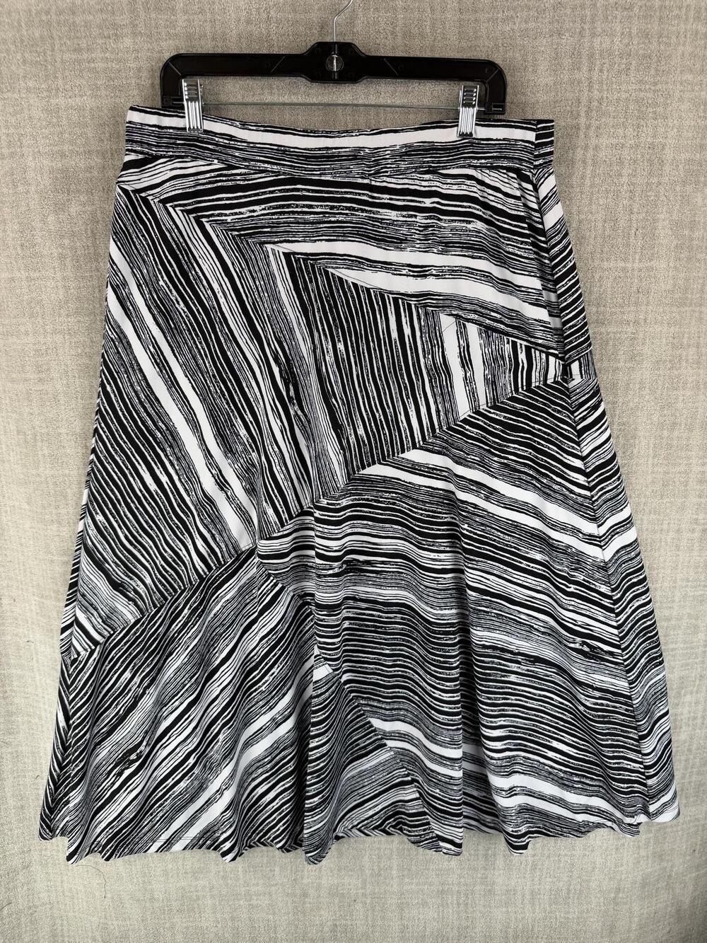 Avenue Skirt Womens 14/16 Black Striped A-Line Midi Pull On Stretch Jersey